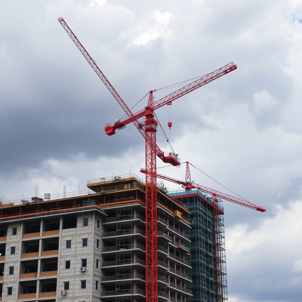 Tower cranes over a construction site